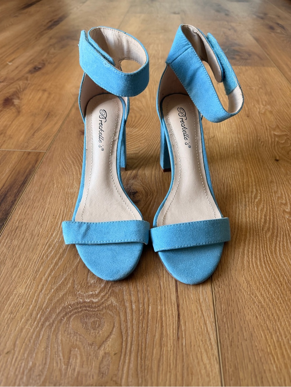 Breckelles Aqua Ankle-Strap Block Heel Sandals